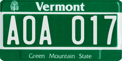 VT license plate AOA017