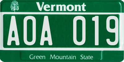 VT license plate AOA019