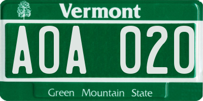 VT license plate AOA020
