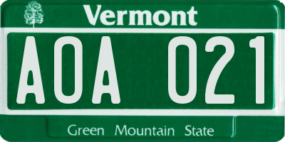 VT license plate AOA021