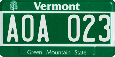 VT license plate AOA023