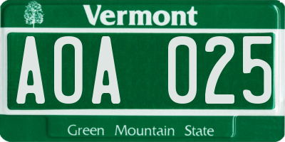 VT license plate AOA025