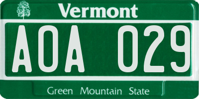 VT license plate AOA029