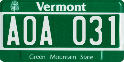 VT license plate AOA031