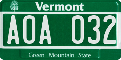 VT license plate AOA032