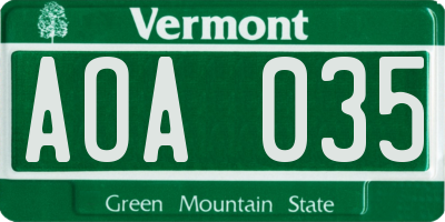 VT license plate AOA035