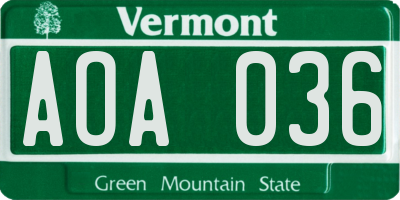 VT license plate AOA036