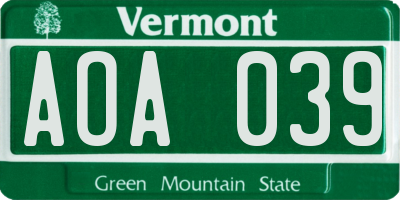 VT license plate AOA039
