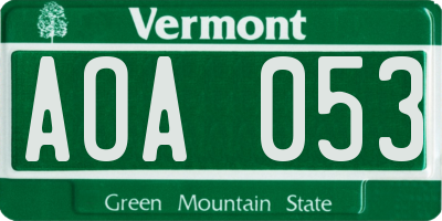 VT license plate AOA053