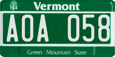 VT license plate AOA058