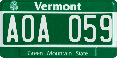 VT license plate AOA059