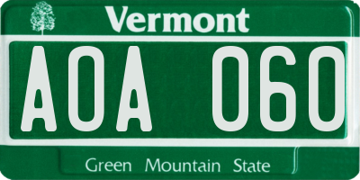 VT license plate AOA060