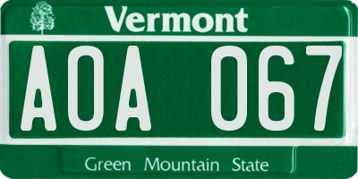 VT license plate AOA067
