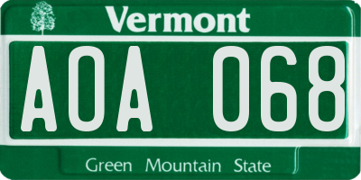 VT license plate AOA068