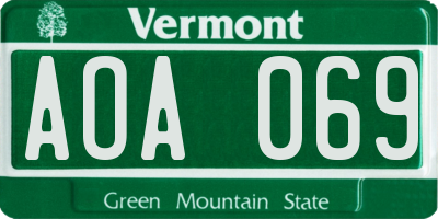 VT license plate AOA069