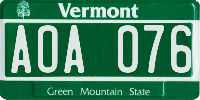 VT license plate AOA076