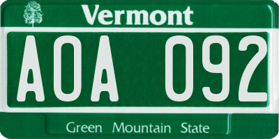 VT license plate AOA092