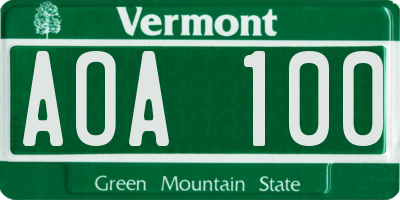 VT license plate AOA100