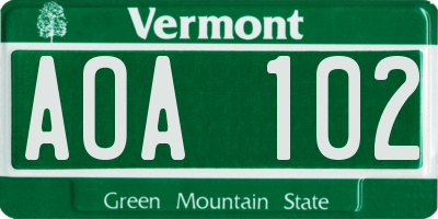 VT license plate AOA102