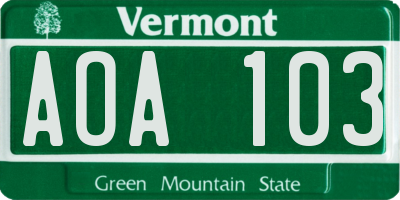 VT license plate AOA103
