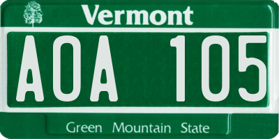 VT license plate AOA105