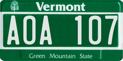 VT license plate AOA107