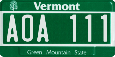 VT license plate AOA111