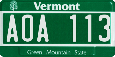 VT license plate AOA113