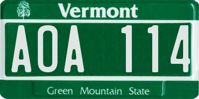 VT license plate AOA114