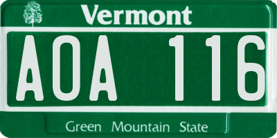 VT license plate AOA116