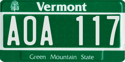 VT license plate AOA117