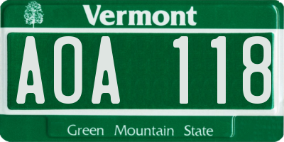 VT license plate AOA118
