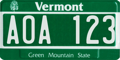 VT license plate AOA123