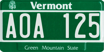 VT license plate AOA125