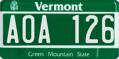VT license plate AOA126