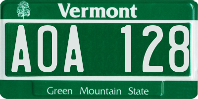 VT license plate AOA128