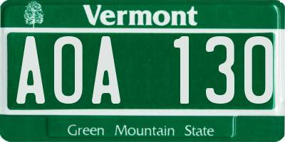 VT license plate AOA130