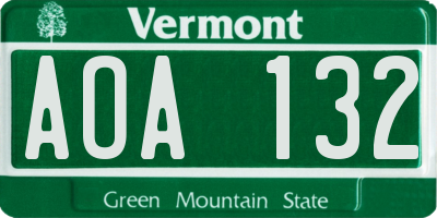 VT license plate AOA132