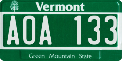 VT license plate AOA133