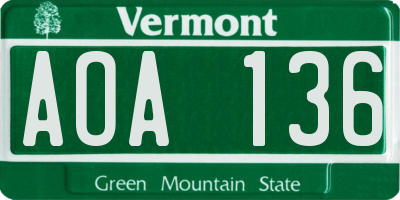 VT license plate AOA136