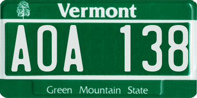 VT license plate AOA138