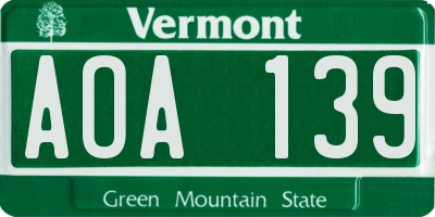 VT license plate AOA139