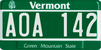 VT license plate AOA142