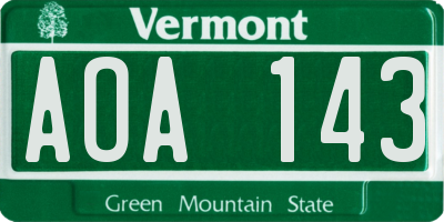 VT license plate AOA143