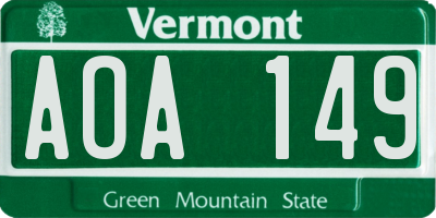 VT license plate AOA149