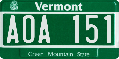VT license plate AOA151