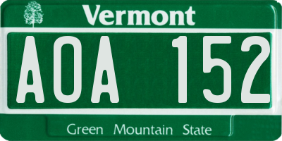 VT license plate AOA152