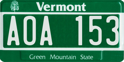 VT license plate AOA153
