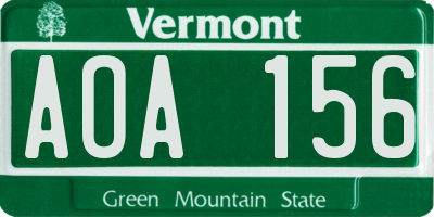 VT license plate AOA156