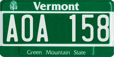VT license plate AOA158
